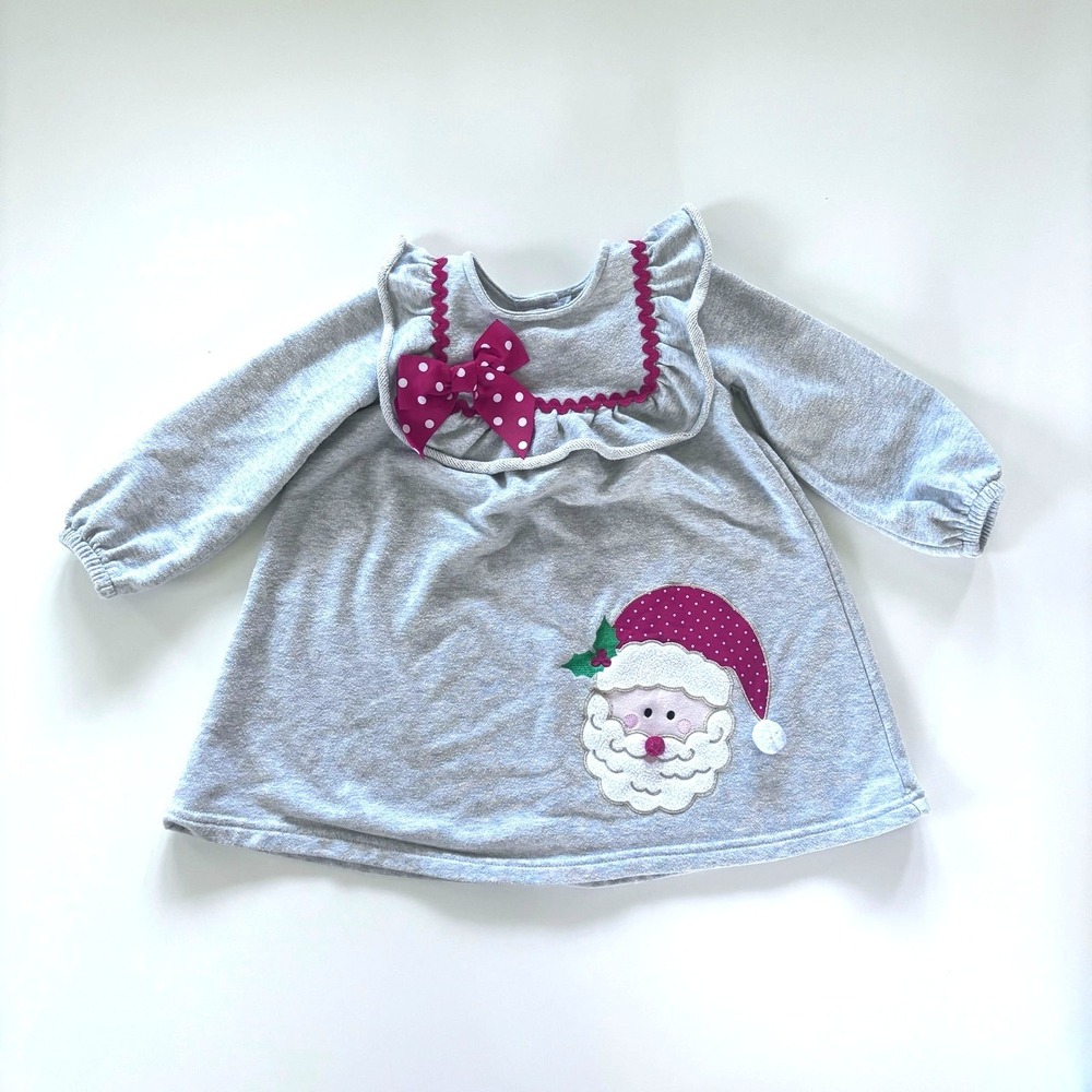 Good Lad Girls 3T French Terry Sweatshirt Dress Santa Christmas Gray Festive 3D